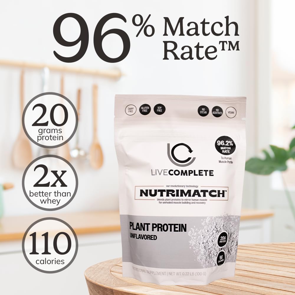LiveComplete NutriMatch Plant Protein Powder Unflavored, 4 Servings