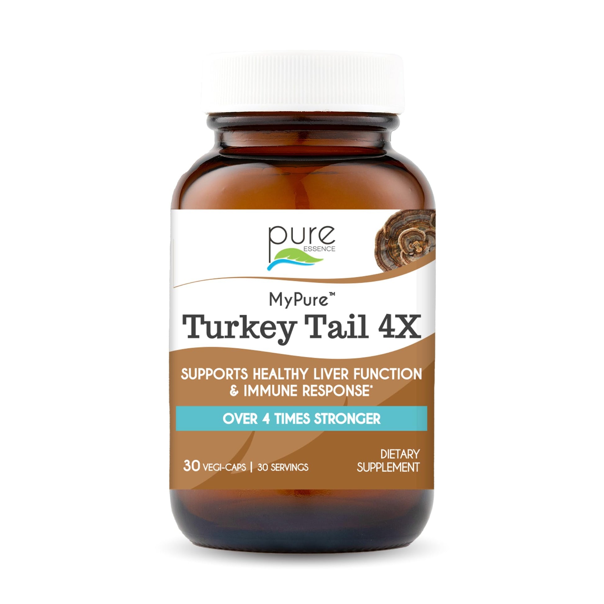 PURE ESSENCE LABS Organic Turkey Tail 4X Mushroom Extract Capsules, 30 Count