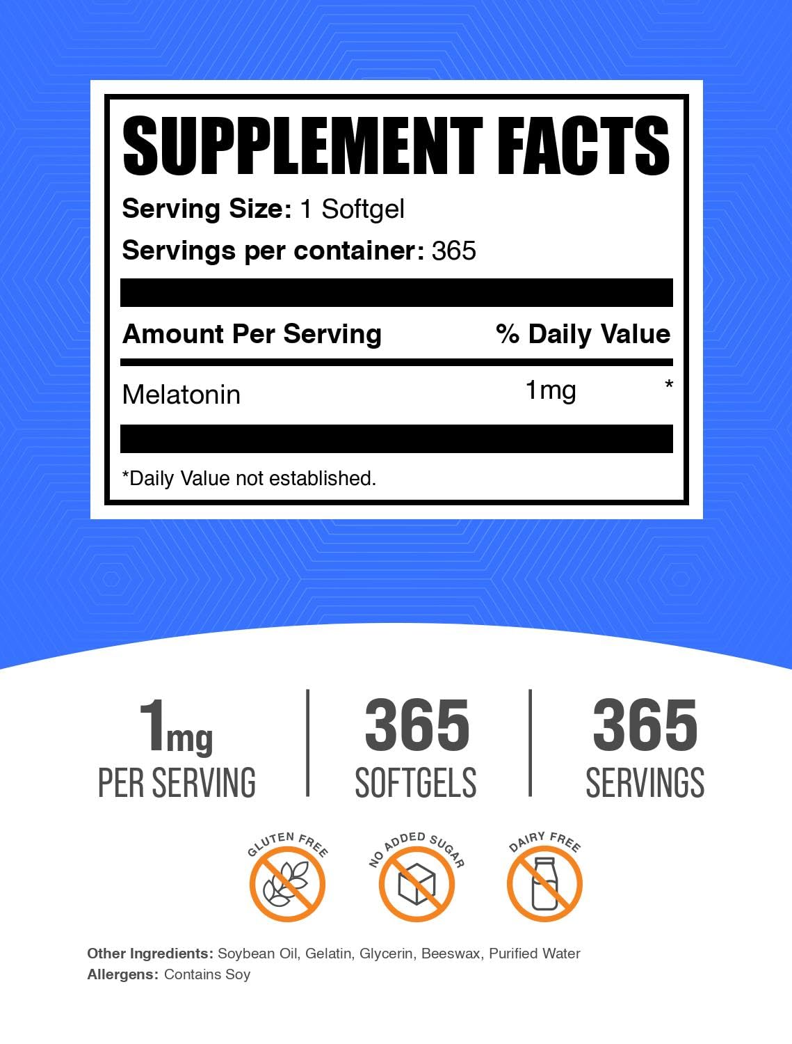 BulkSupplements Melatonin 1mg Softgels 365