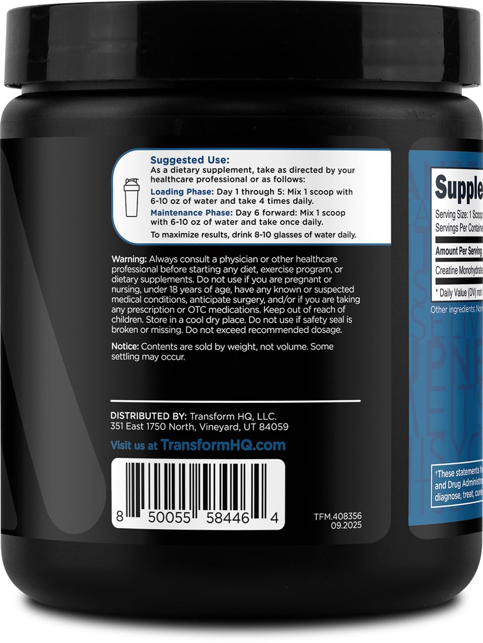 TransformHQ Creatine Monohydrate Powder (Unflavored) 10.7 Ounce