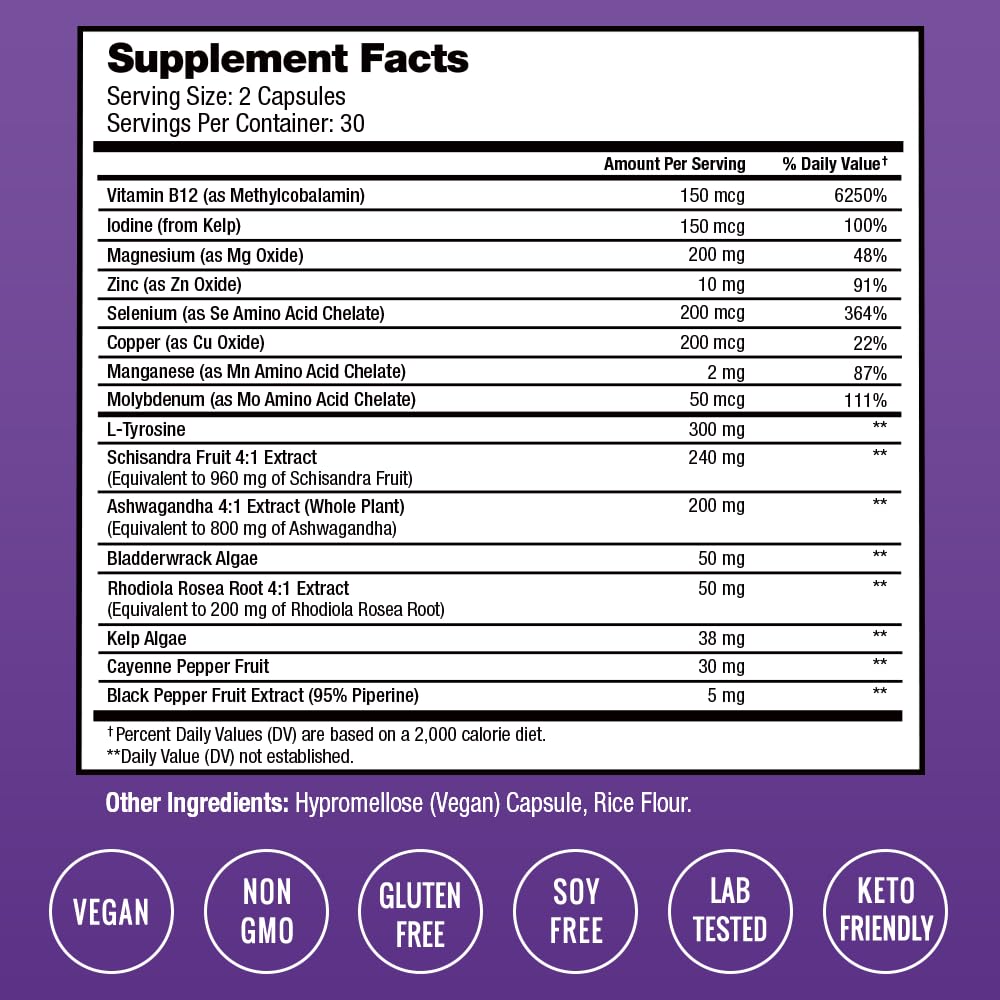 NutraChamps Thyroid Support & Adrenal Support Supplement 2-in-1 Formula with Iodine & Ashwagandha for Energy, Metabolism, Focus, Adrenal Fatigue & Stress Relief, Cortisol Balance for Women & Men Capsule 60