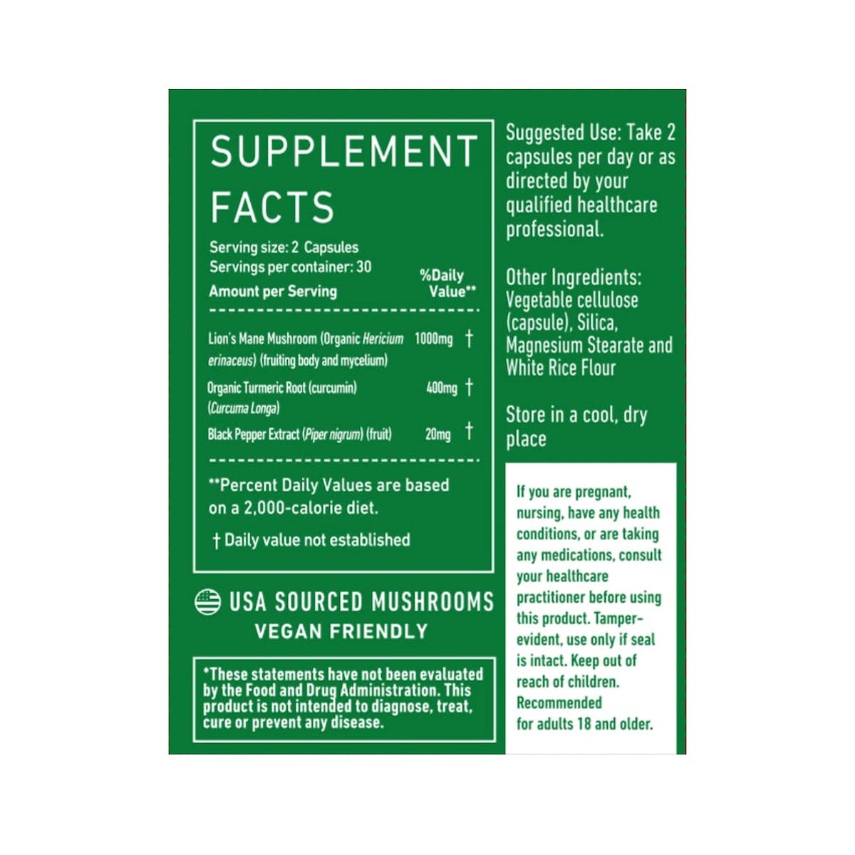 Green Roads Lion's Mane Mushroom Capsules 60 Count