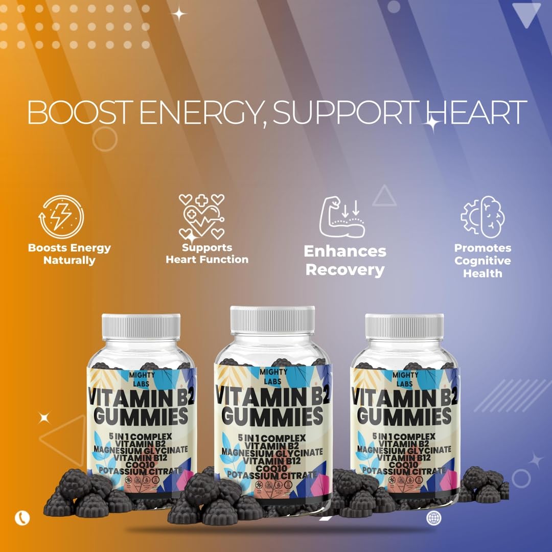 NutraPerfecto Sugar Free Vitamin B2 Gummies with CoQ10, Potassium Citrate, Magnesium Glycinate, B12, 60 Gummies