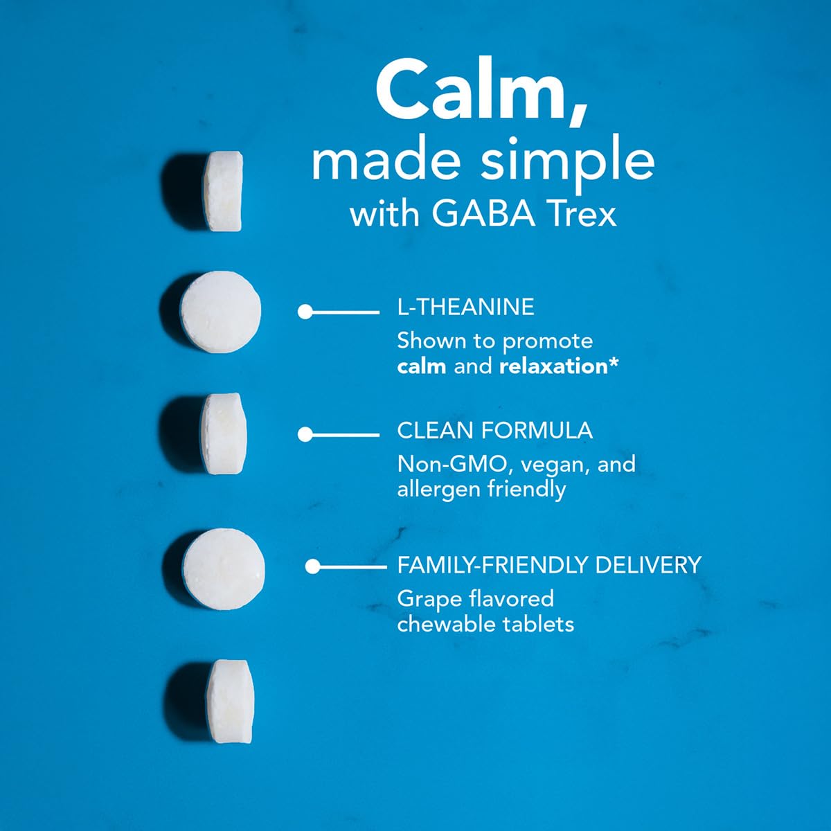 NeuroScience GABA Trex Tablets - Chewable GABA & L-Theanine Supplement and Calm Aid for Rest, Relaxation and Stress Support - Vegan Sleep Aid, Grape Flavored, 60 Tablets