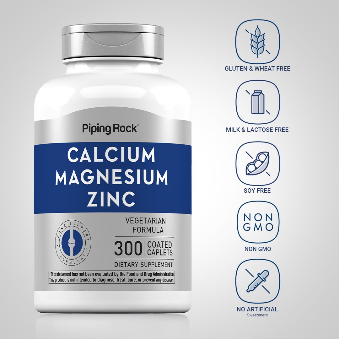 Piping Rock Calcium Magnesium Zinc Supplement Caplets 300