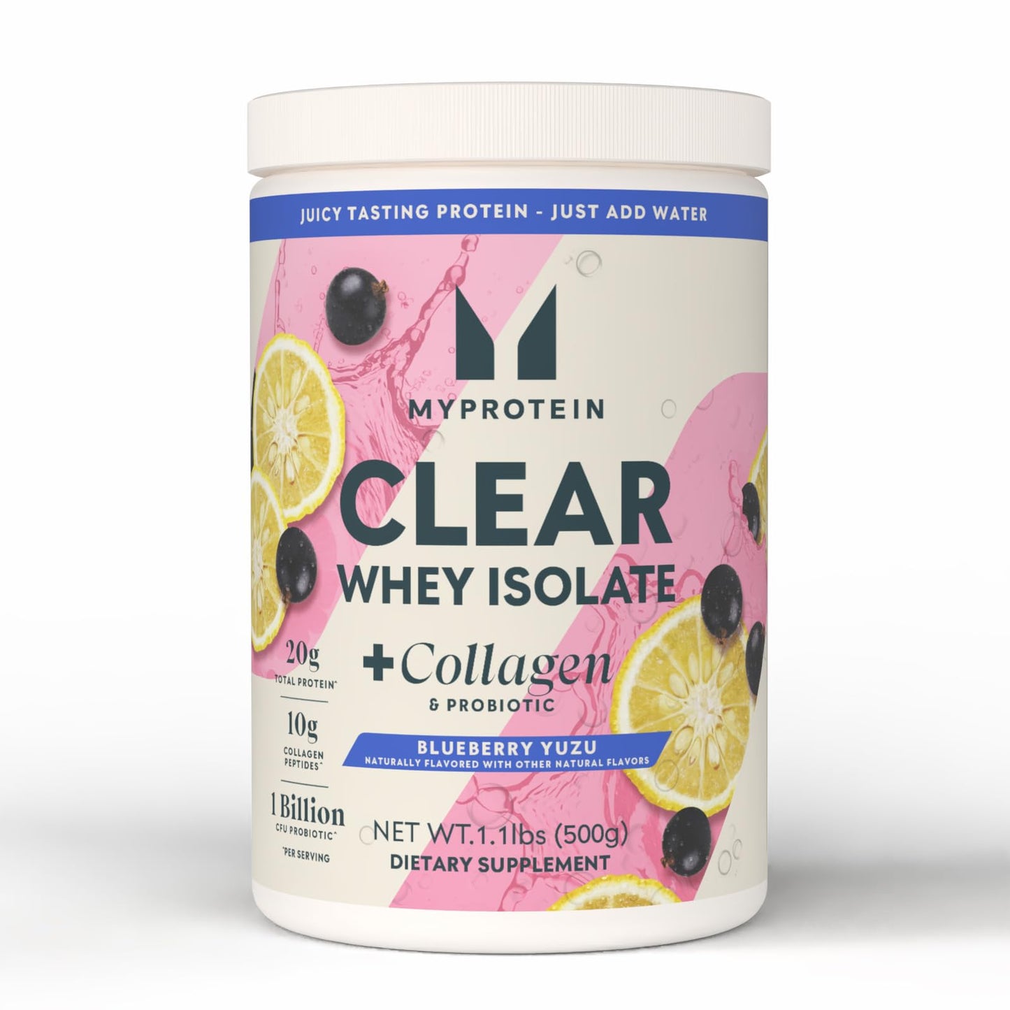 Myprotein Clear Whey Isolate + Collagen & Probiotic Blueberry Yuzu Clear Protein Powder, 17.6 oz