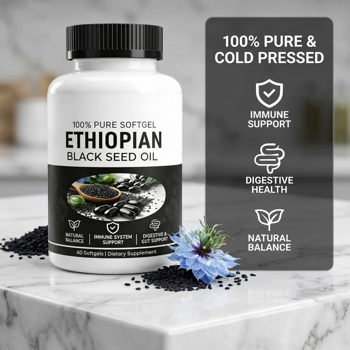 tebazoew Ethiopian Black Seed Oil Capsules 60 Count