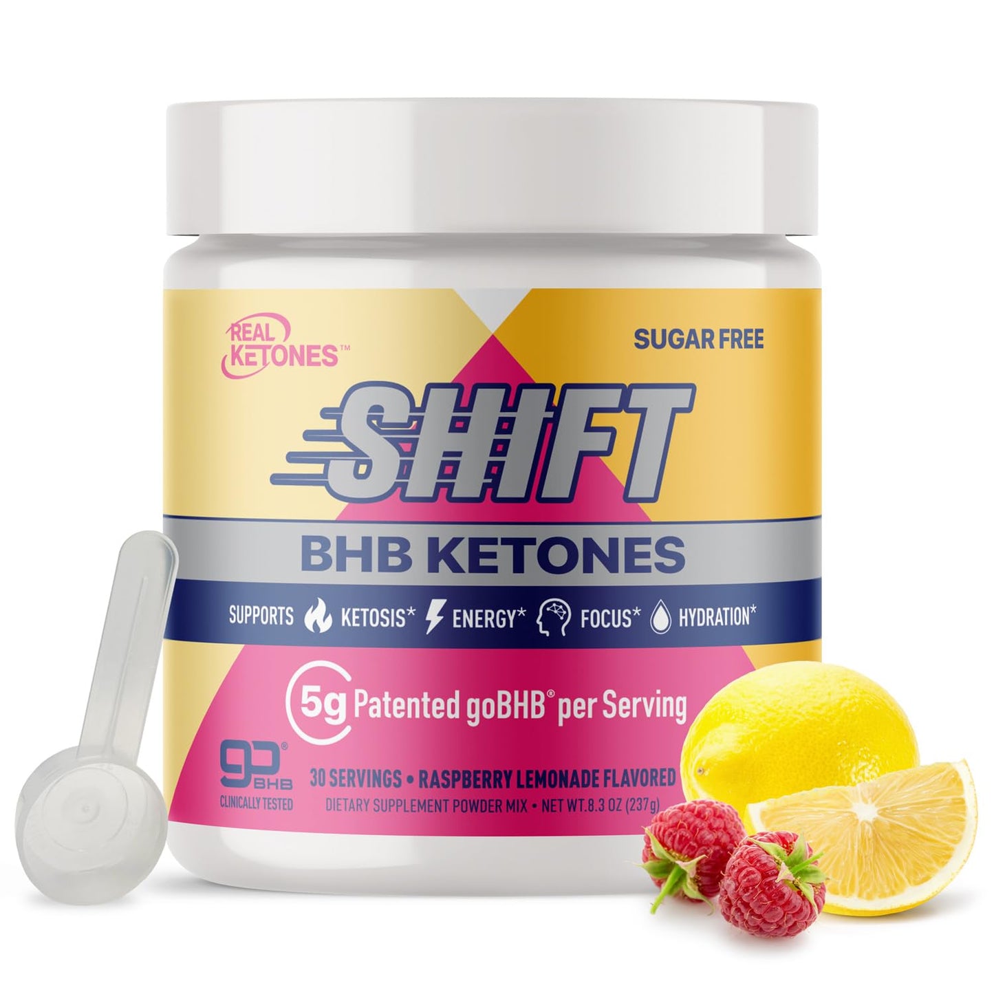 Real Ketones BHB Exogenous Ketones Energy Powder Sugar Free Electrolyte Powder with 4 Main Fasting Electrolytes & Hydrating Patented BHB Ketones for Energy & Focus Raspberry Lemonade, 8.3 oz