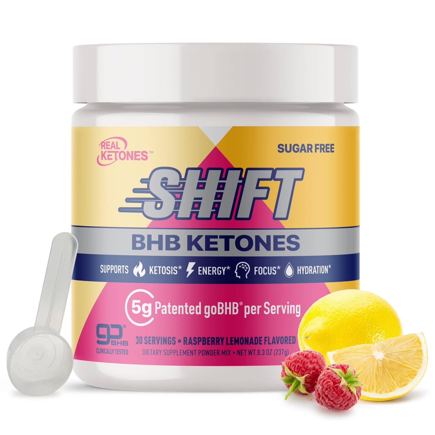 Real Ketones BHB Exogenous Ketones Energy Powder Sugar Free Electrolyte Powder with 4 Main Fasting Electrolytes & Hydrating Patented BHB Ketones for Energy & Focus Raspberry Lemonade, 8.3 oz
