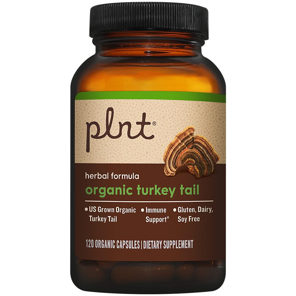 PLNT Organic Turkey Tail Mushroom Herbal Formula for Immune Support Capsules 120 Count