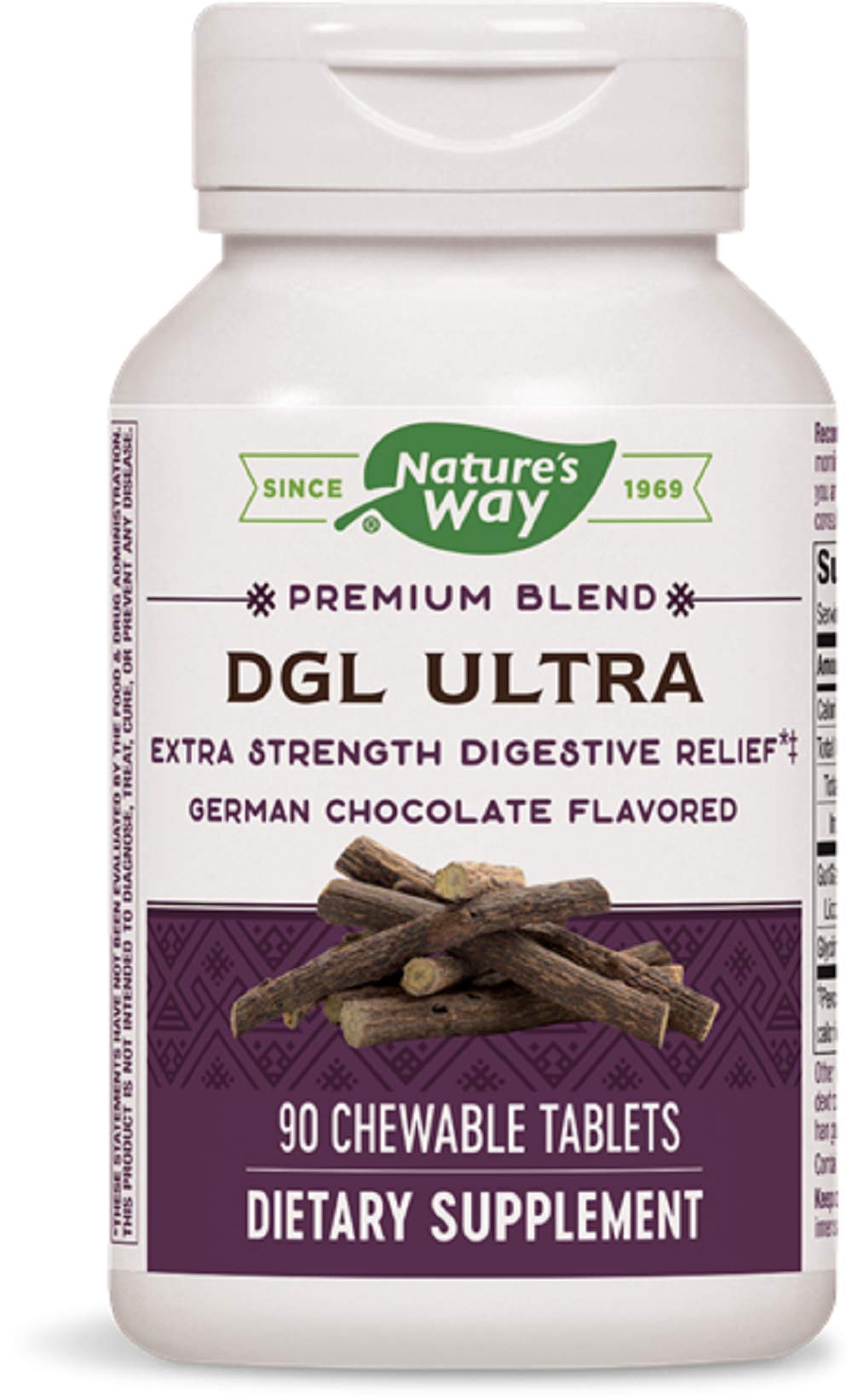 Enzymatic Therapy DGL Ultra 10:1 Extra Strength, 75 mg per serving, German Chocolate Flavored Tablet, 90