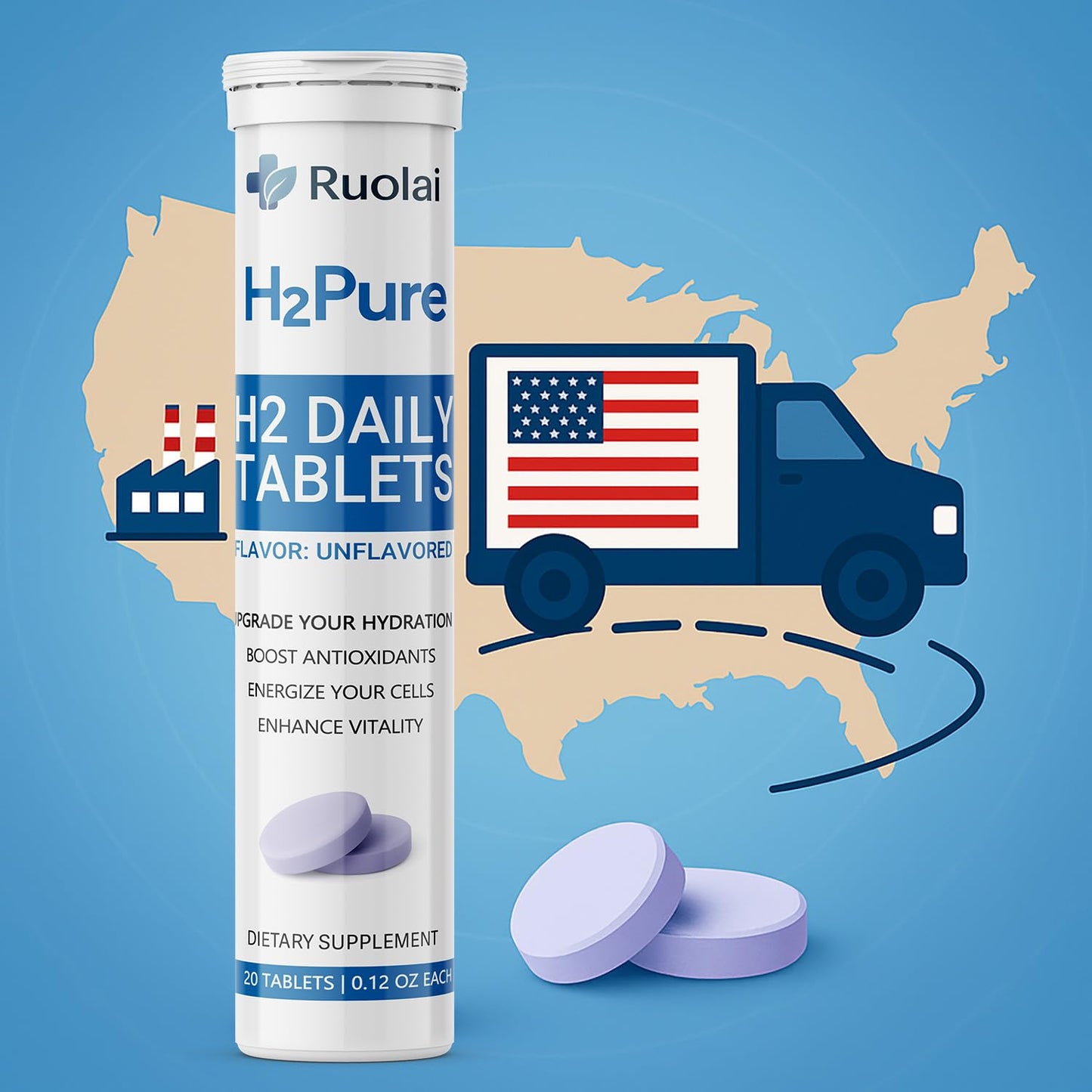 Ruolai H2pure Hydrogen Tablets, 20 Count