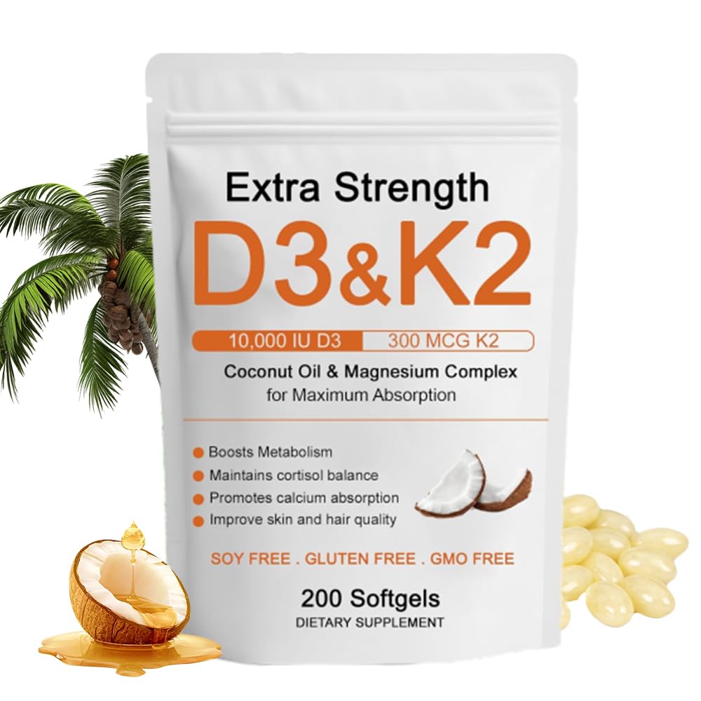 Hlonns D3 K2 Vitamin 10000 IU Softgels, 200 Count