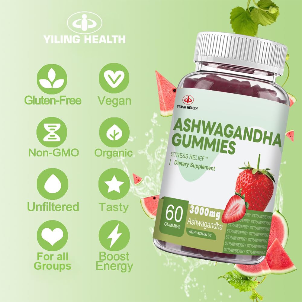 YiLing Ashwagandha Gummies, 60 Count, 3000 mg High-Potency Ashwagandha Root Extract