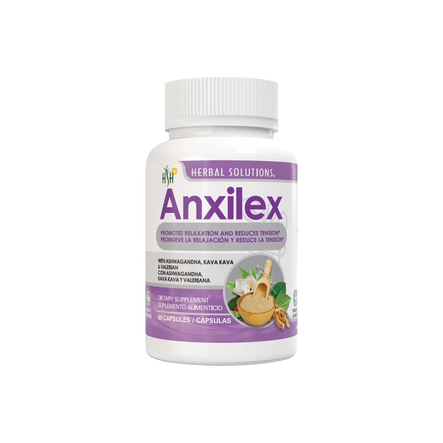 Herbal Solutions Health Anxilex Natural Calming Nervous System Nutrition & Mental Wellness Supplement - Kava Kava with Valerian Root Capsules, 60 Vegan Capsules