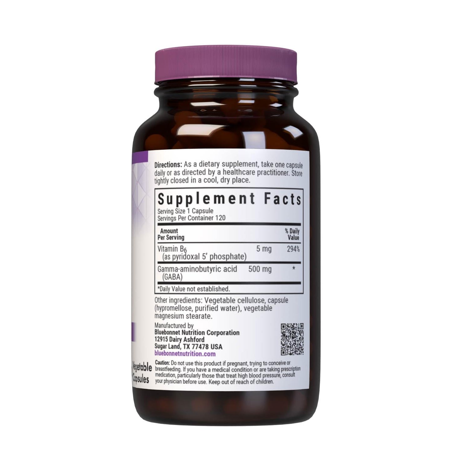 BlueBonnet GABA 500mg Capsules for Stress Relief and Relaxation, 120 Count