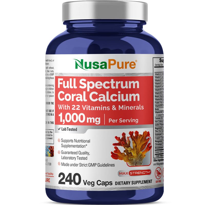 NusaPure Coral Calcium with 22 Vitamins & Minerals, Non-GMO, 1000 mg, 240 Capsules