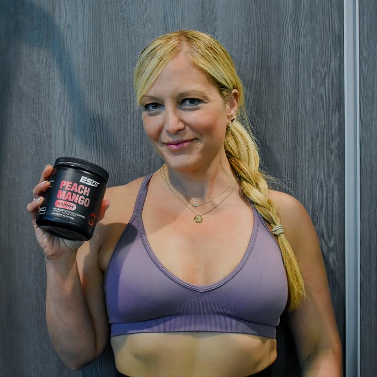 ES FIT Amino+ Powder Pre and Post Workout with Caffeine + Green Tea Extract, BCAA, Amino Acids, Zero Sugar, Low Calorie, 12.7 oz