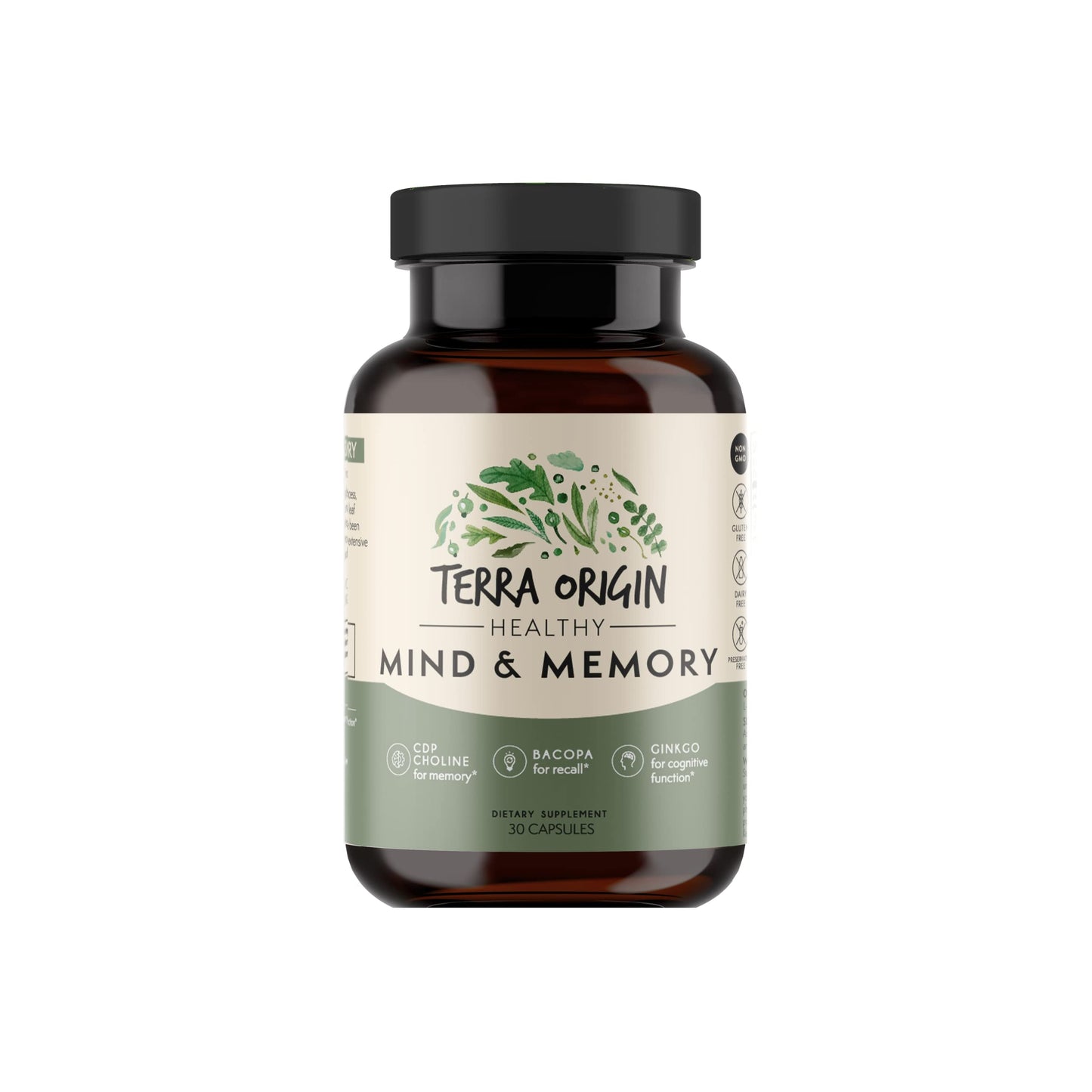 TERRA ORIGIN Healthy Mind and Memory Support Supplement Cognitive Memory Matrix Nootropic CDP, Bacopa, L-Tyrosine, Huperzine A, Ginkgo, B12 Capsule 30 Count