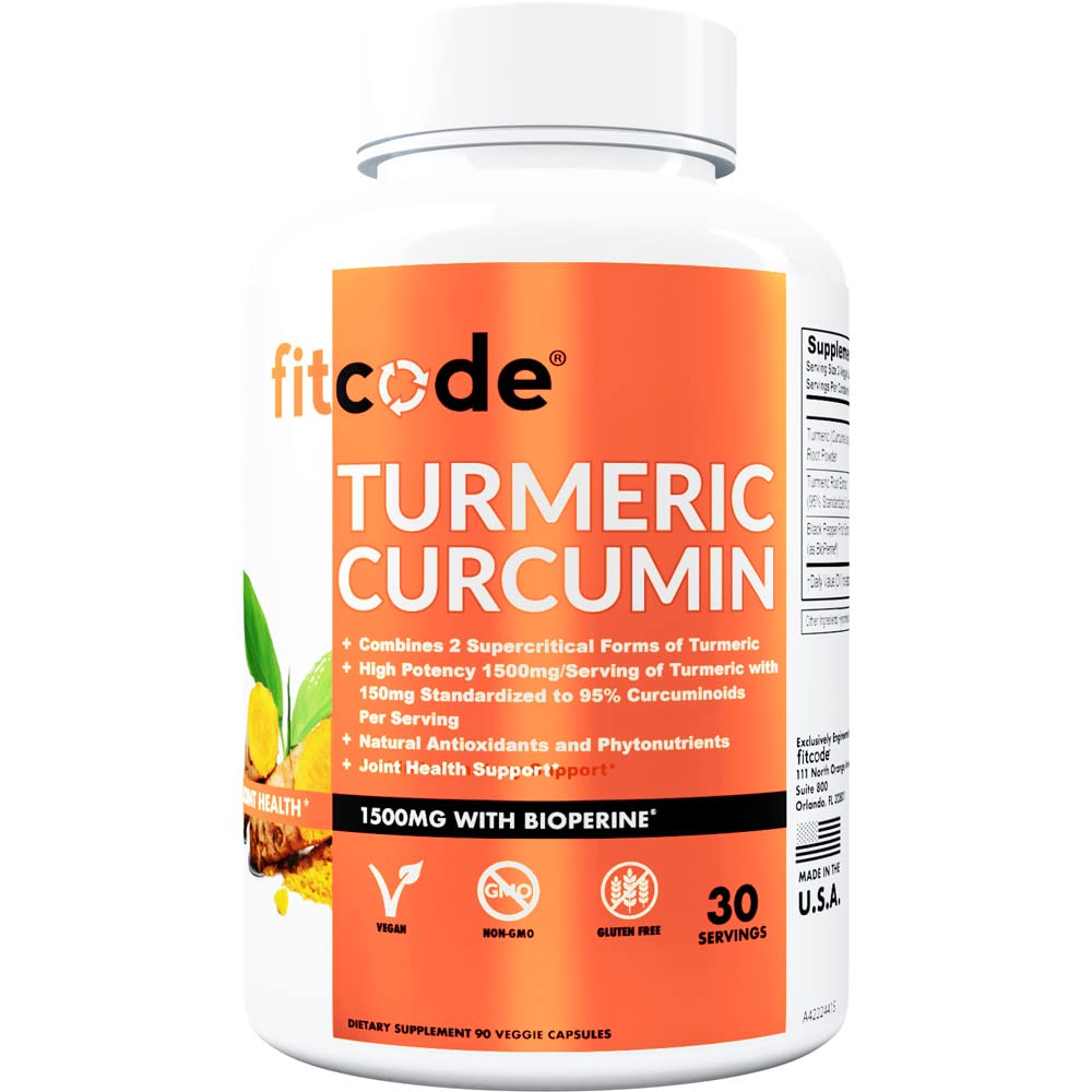 fitcode Turmeric Curcumin with 95% Curcuminoids 1500mg BioPerine Enhanced Absorption Capsules, 90 Count