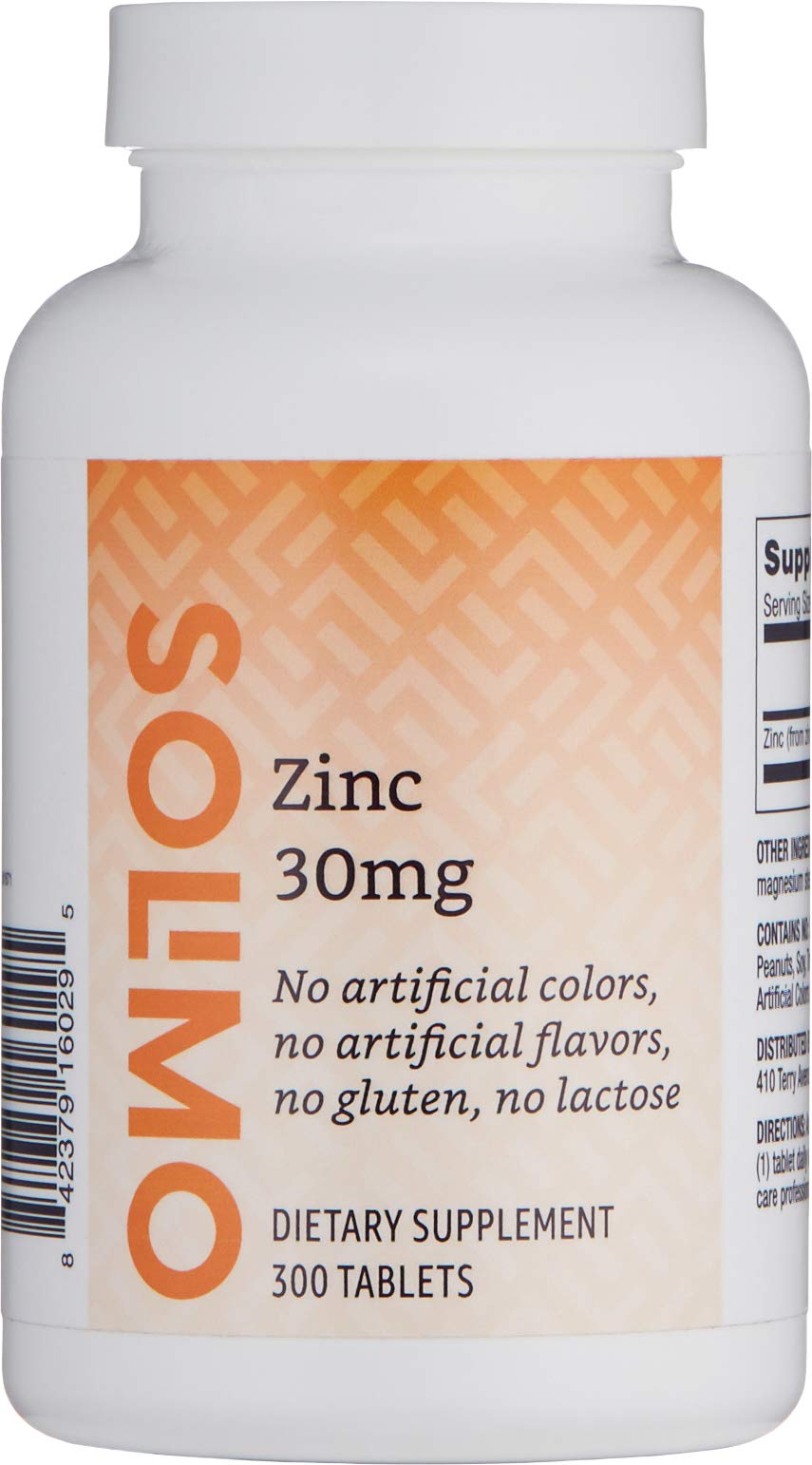 Amazon Brand - Solimo Zinc 30mg Tablets, 300 Count