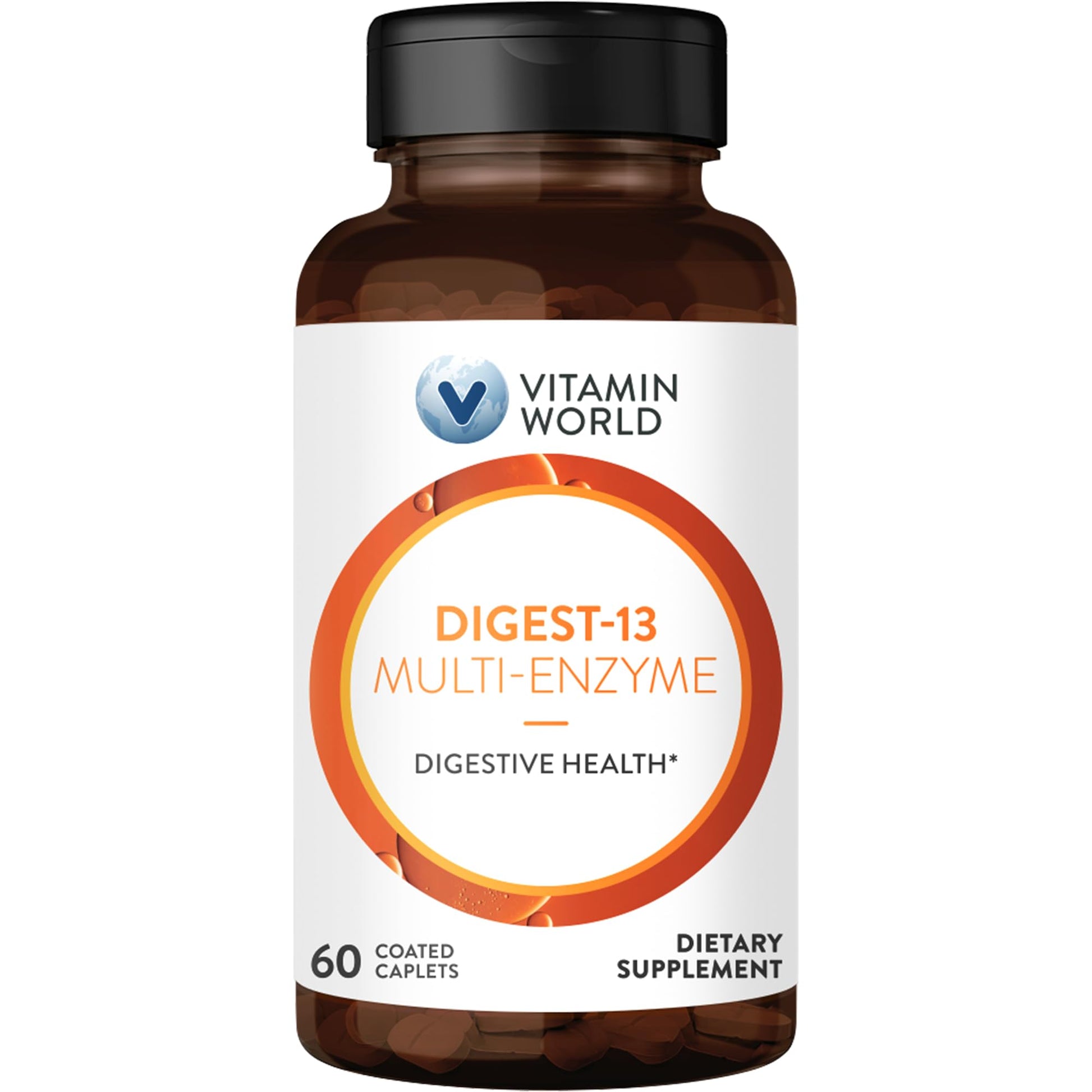 Vitamin World Digest-13 Multi-Enzyme 1010mg Digestive Enzymes Blend Caplets, 60 Count