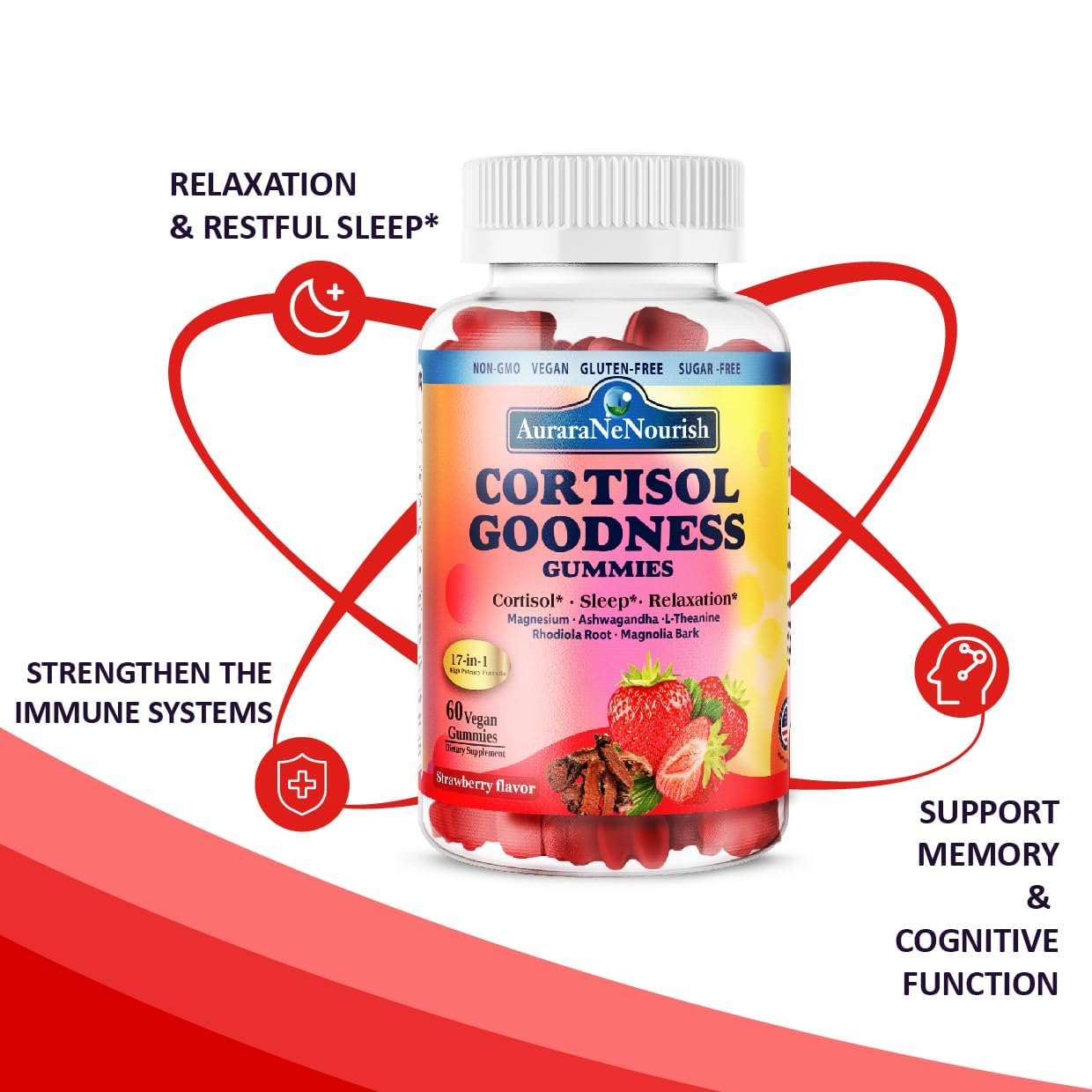 AuraraNeNourish Cortisol Supplements Gummies 60 Count