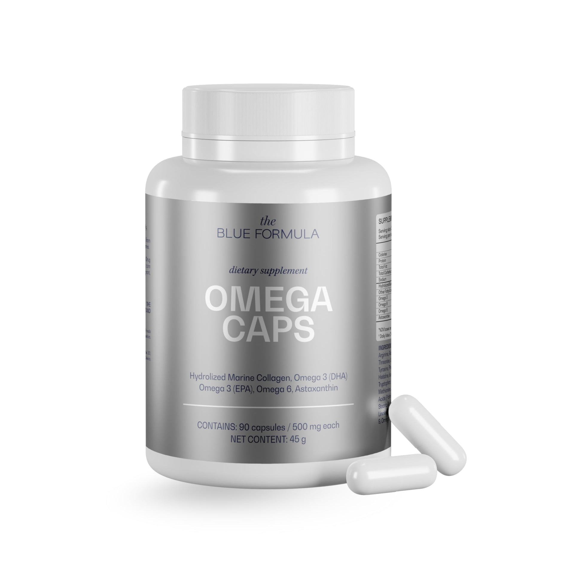 The Blue Formula Omega 3-6-9 Capsules with Hydrolyzed Marine Collagen + Astaxanthin - Fish Oil with DHA & EPA - Unflavored, No Fishy Aftertaste - 90 Capsules