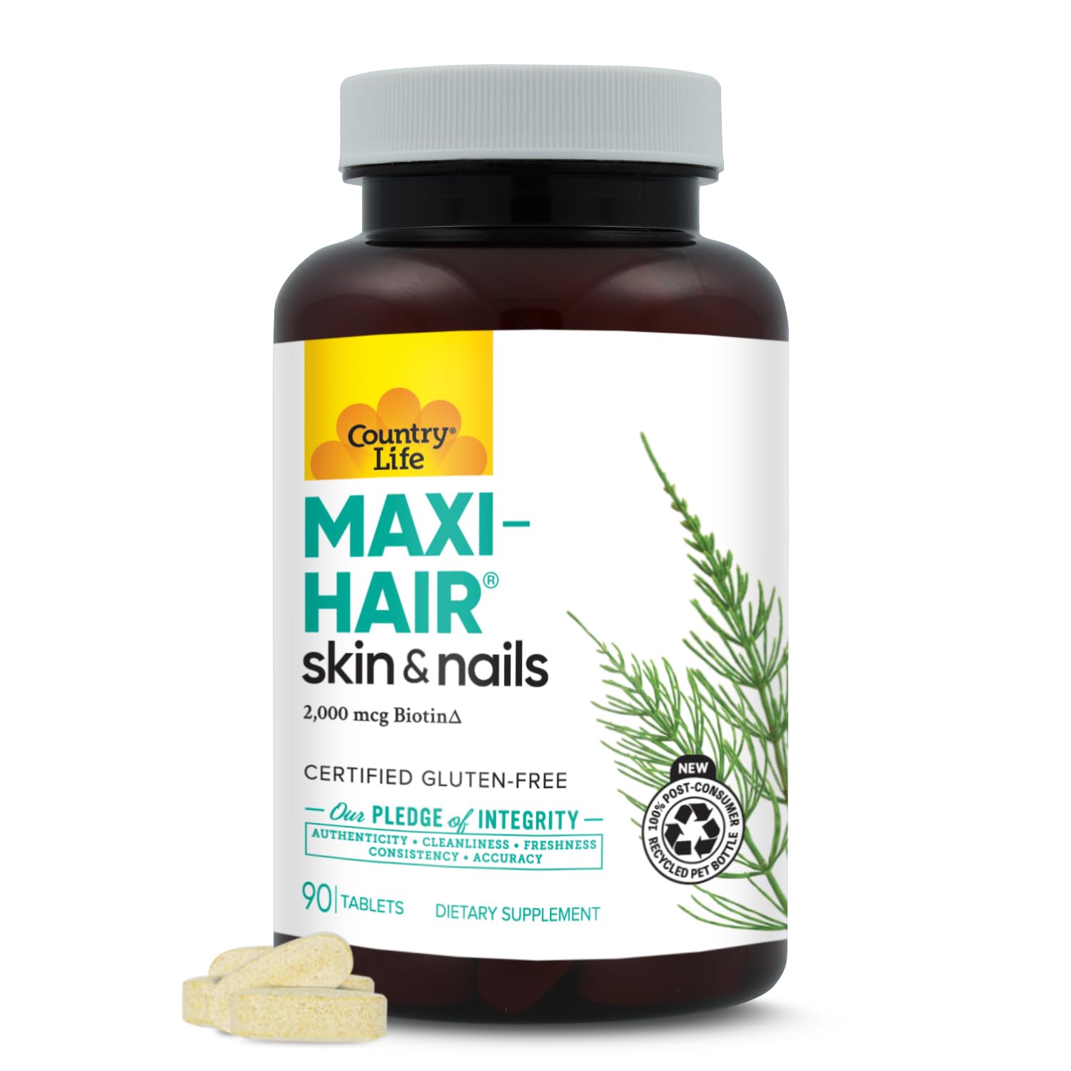 Country Life Maxi-Hair Supplement 2000mcg Biotin & Vitamins for Hair, Skin & Nails Tablet, 90 Count