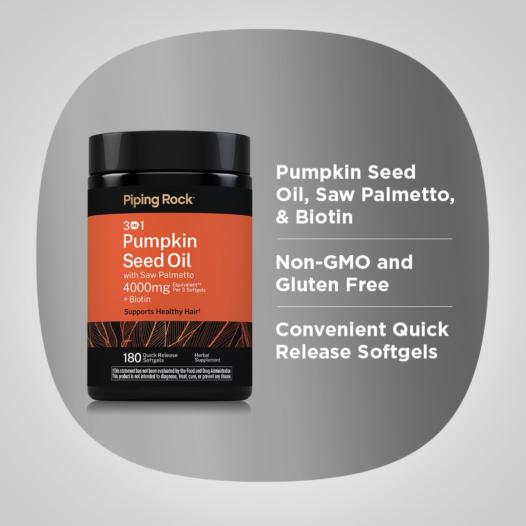 Piping Rock Pumpkin Seed Oil with Saw Palmetto Complex 4000mg 180 Softgels