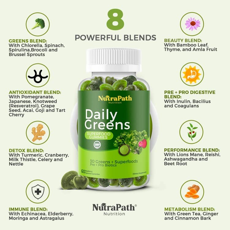 NutraPath Superfood Daily Greens Gummies 60 Count
