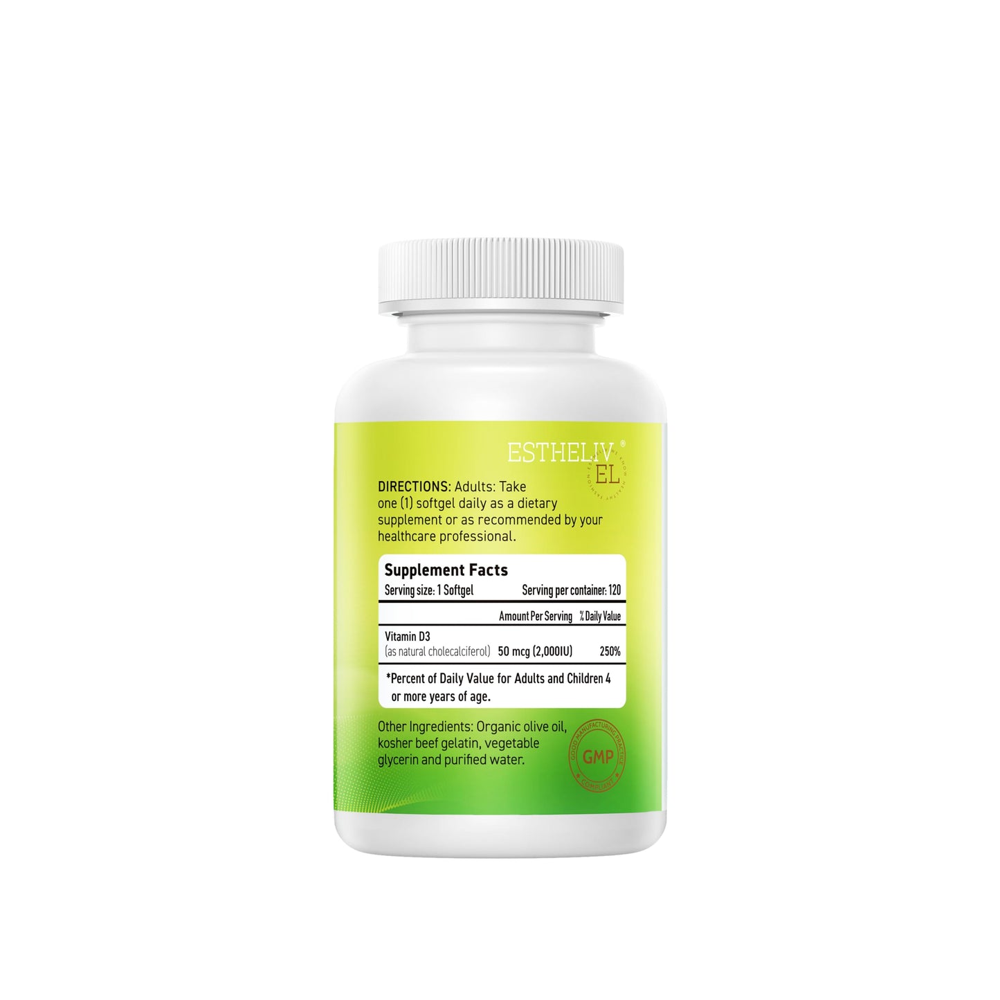 ESTHELIV Vitamin D3 2000IU Softgel, 120 Count