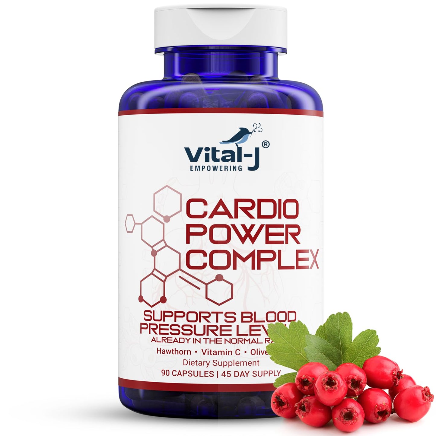 Vital-J Empowering Cardio Power Complex Premium Blood Pressure Support Supplement with Garlic, Hawthorn, Hibiscus, Olive Leaf - 13 Natural Ingredients, 90 Capsules