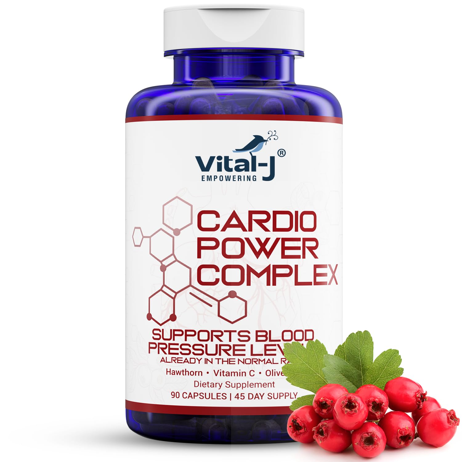 Vital-J Empowering Cardio Power Complex Premium Blood Pressure Support Supplement with Garlic, Hawthorn, Hibiscus, Olive Leaf - 13 Natural Ingredients, 90 Capsules