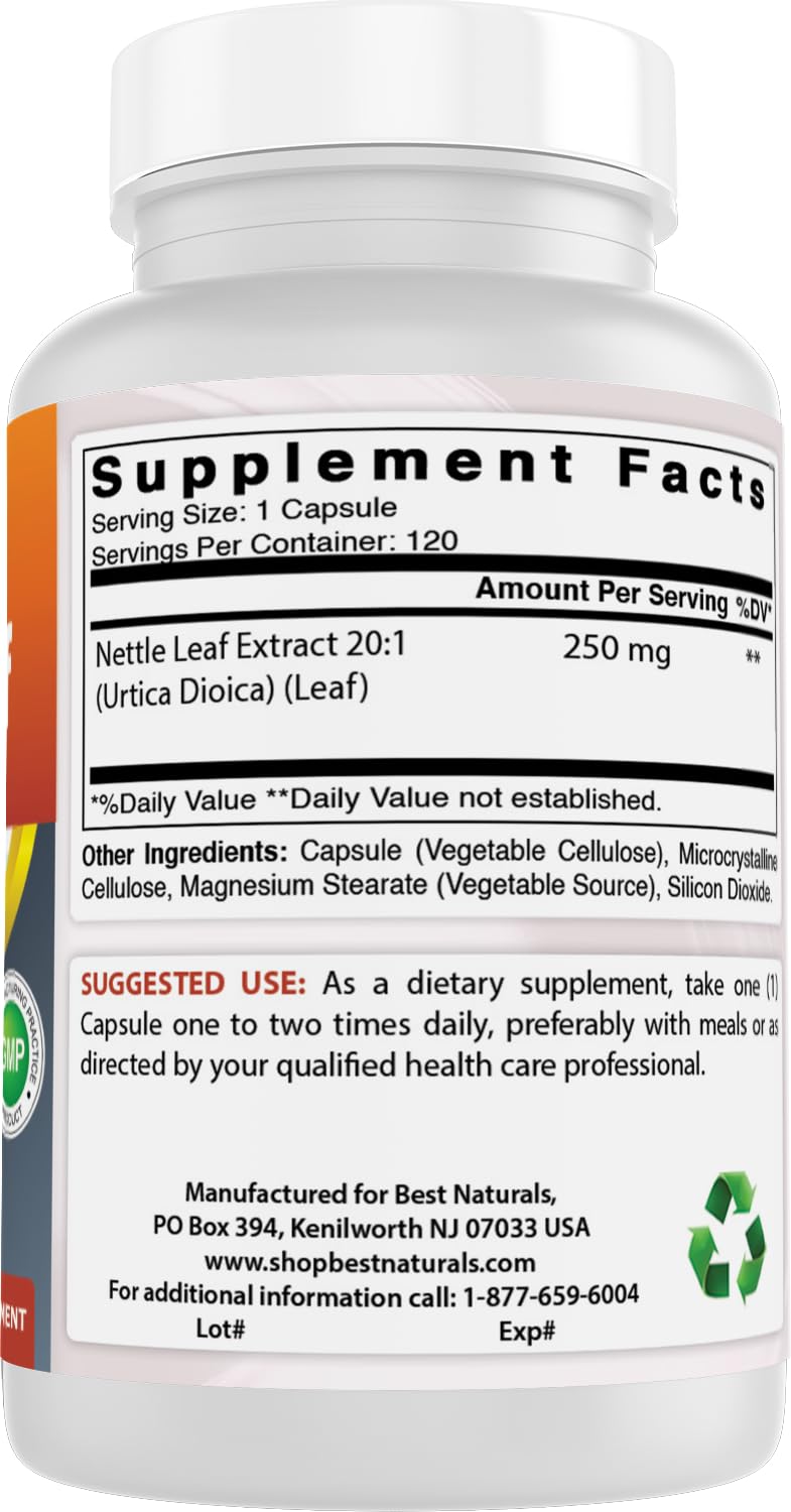 Best Naturals Nettle Leaf 20:1 Extract (250 mg) Capsule, 120 Count