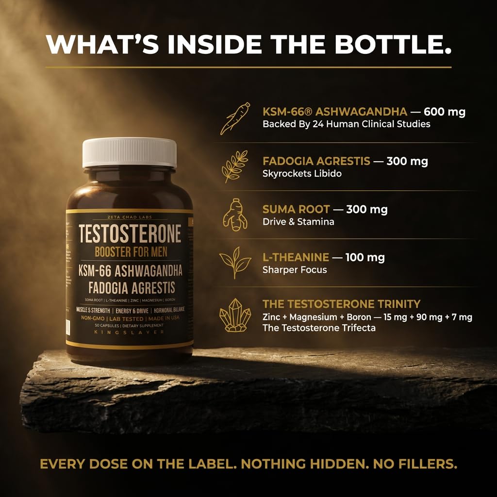 Zeta Chad Labs Kingslayer 7-in-1 Testosterone Booster Capsule, 90 Count