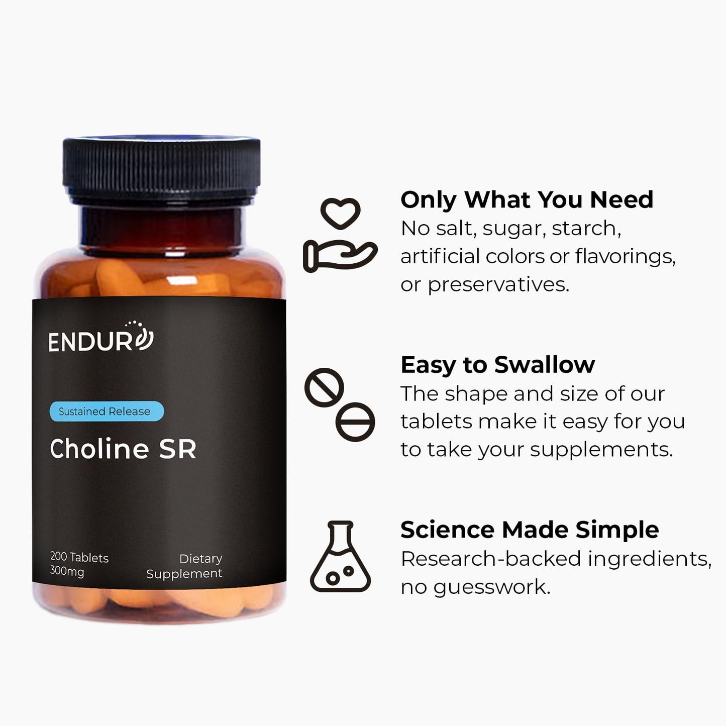 Endurance Products ENDUR Choline L(+) Bitartrate SR 300 mg Tablet, 200 Count