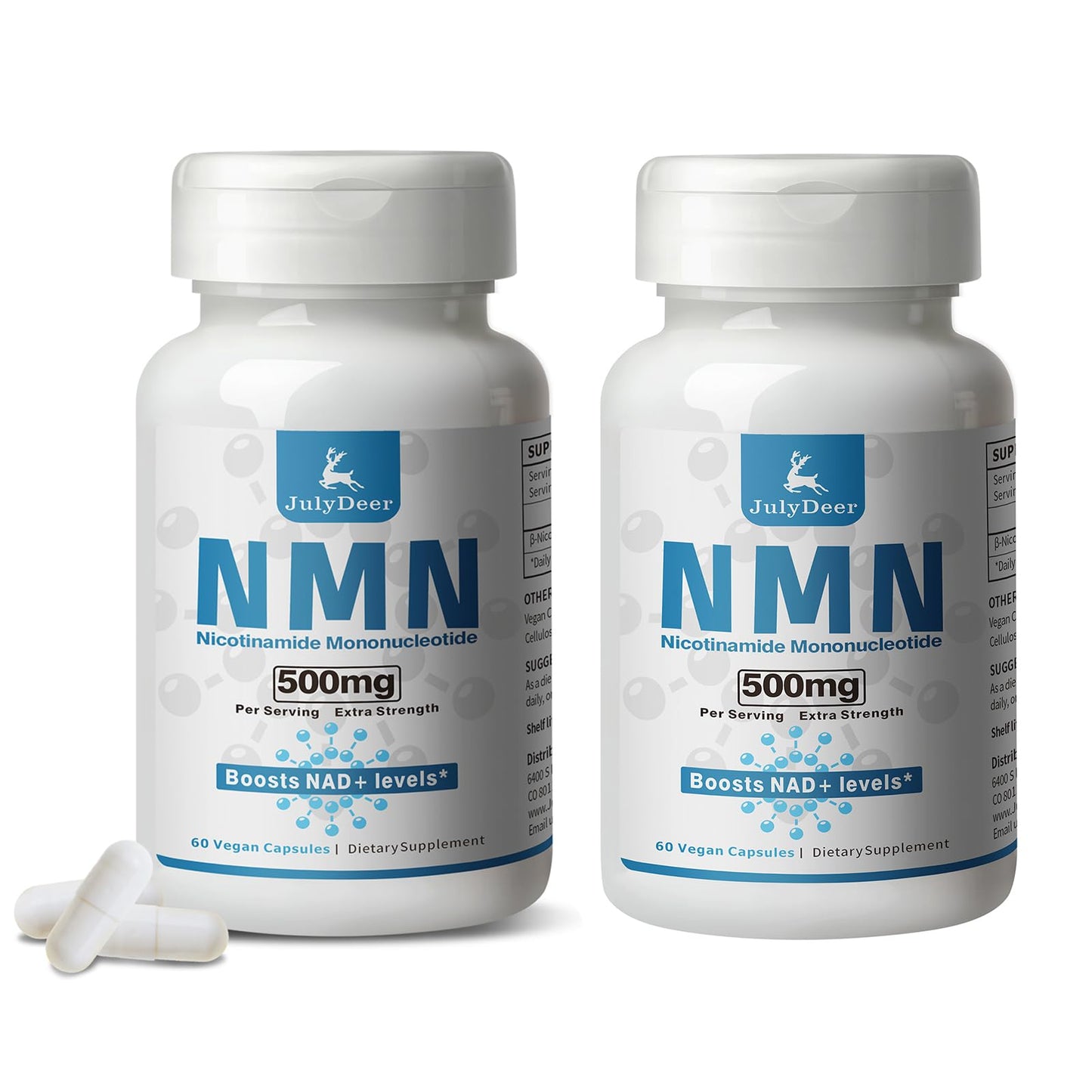 JulyDeer NMN 500mg Nicotinamide Mononucleotide Capsules, 120 Capsules
