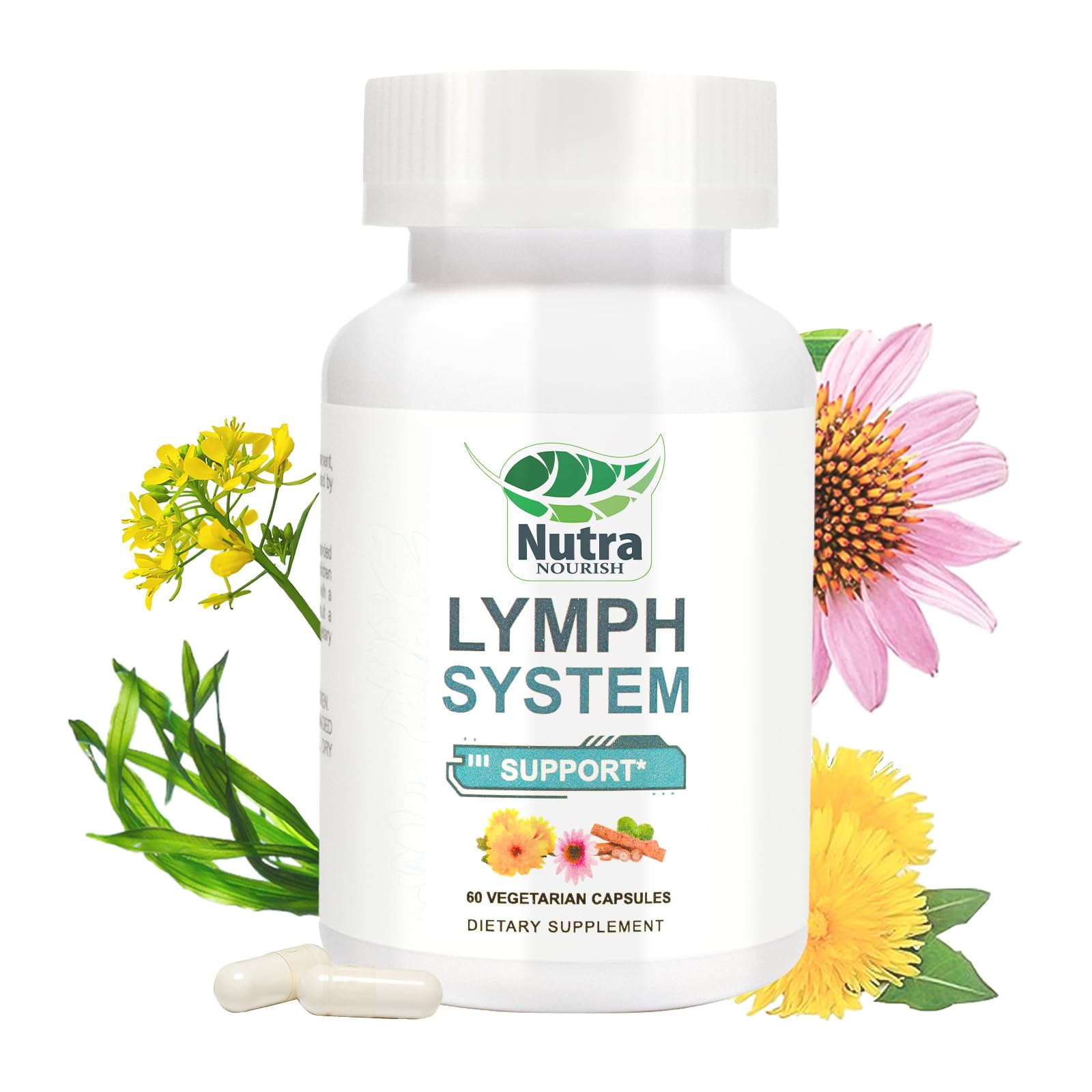 NutraNourish Lymphatic Drainage Supplement with Dandelion, Echinacea & Bromelain Extracts Capsule 60 Count