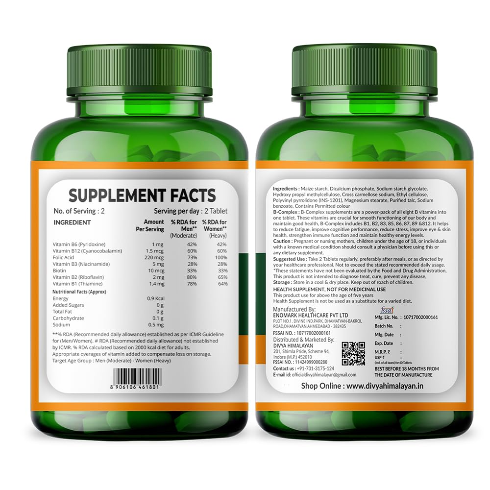 Divya Himalayan Plant Based Vitamin B Complex with Methylated B12 1000 mcg – 60 Tablets