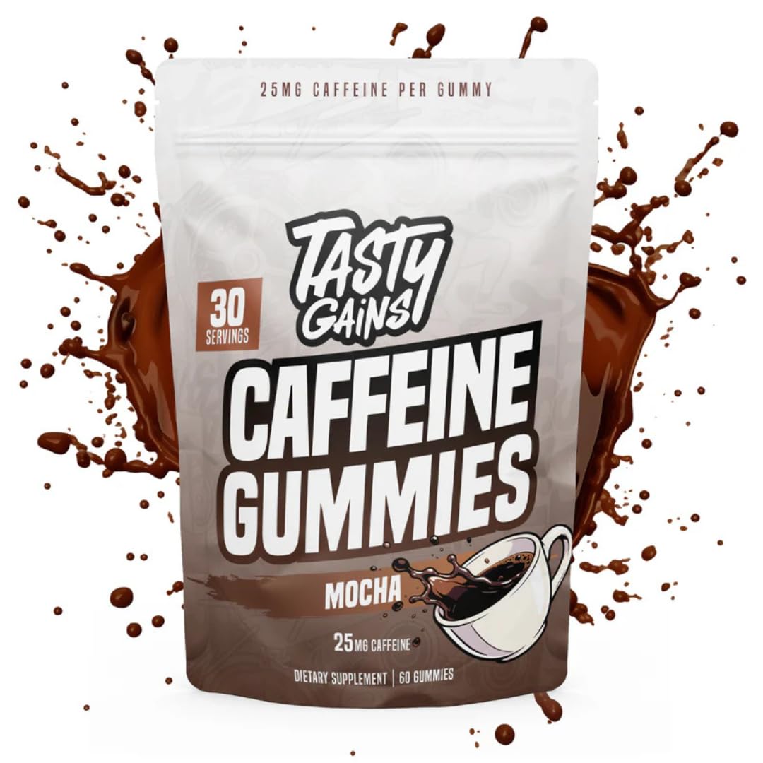 TASTY GAINS Caffeine Pre Workout Gummies, 60 Count