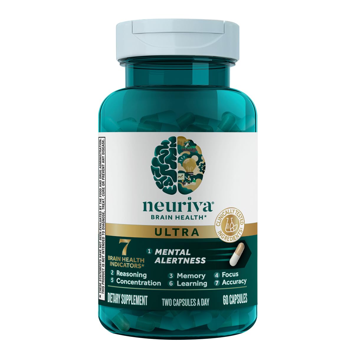 NEURIVA Ultra Brain Supplements for Memory and Focus Capsules, 60 Count