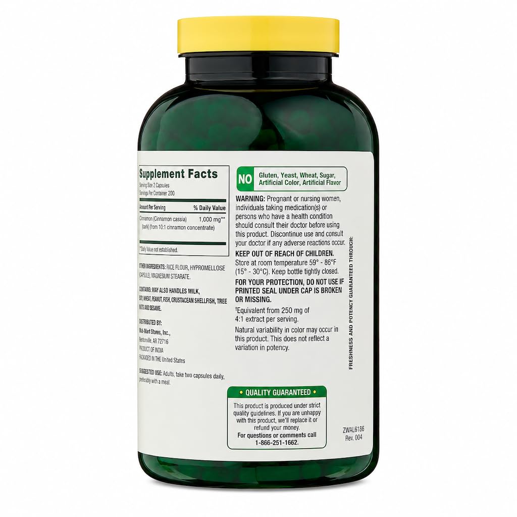 Generic Cinnamon Supplement Vegetarian Capsules, 400 Count
