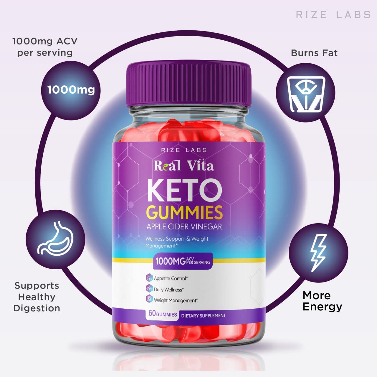 Rize Labs Real Vita Keto ACV Gummies for Weight Loss Management Support, Apple Cider Vinegar Gummies, 120 Gummies