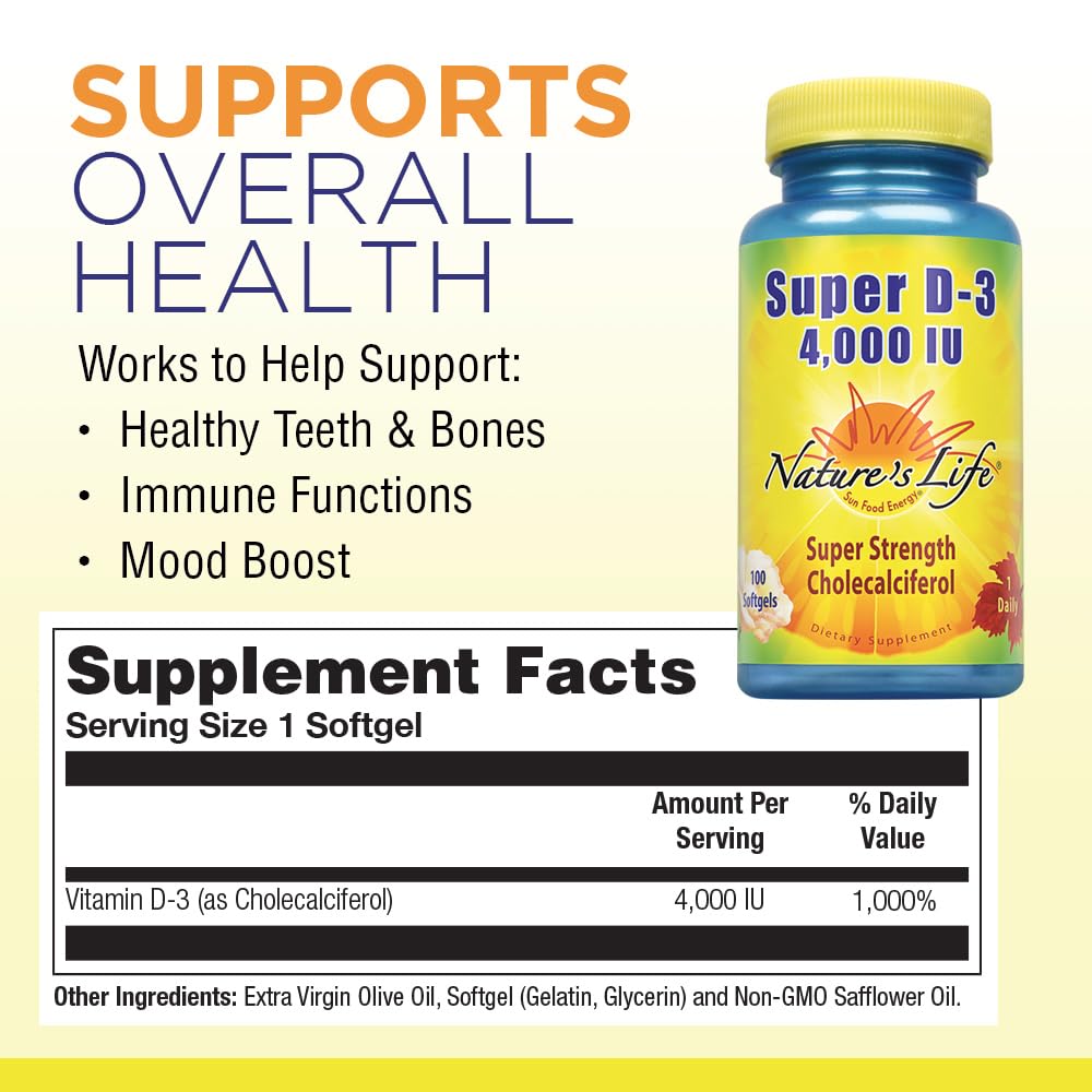 Nature's Life Super D-3 4000 IU High Potency Vitamin D Supplement Softgel 100
