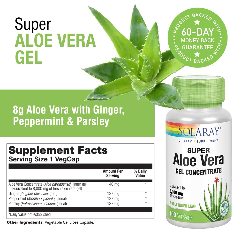 SOLARAY Aloe Vera Gel 8000mg Capsules 100 Count