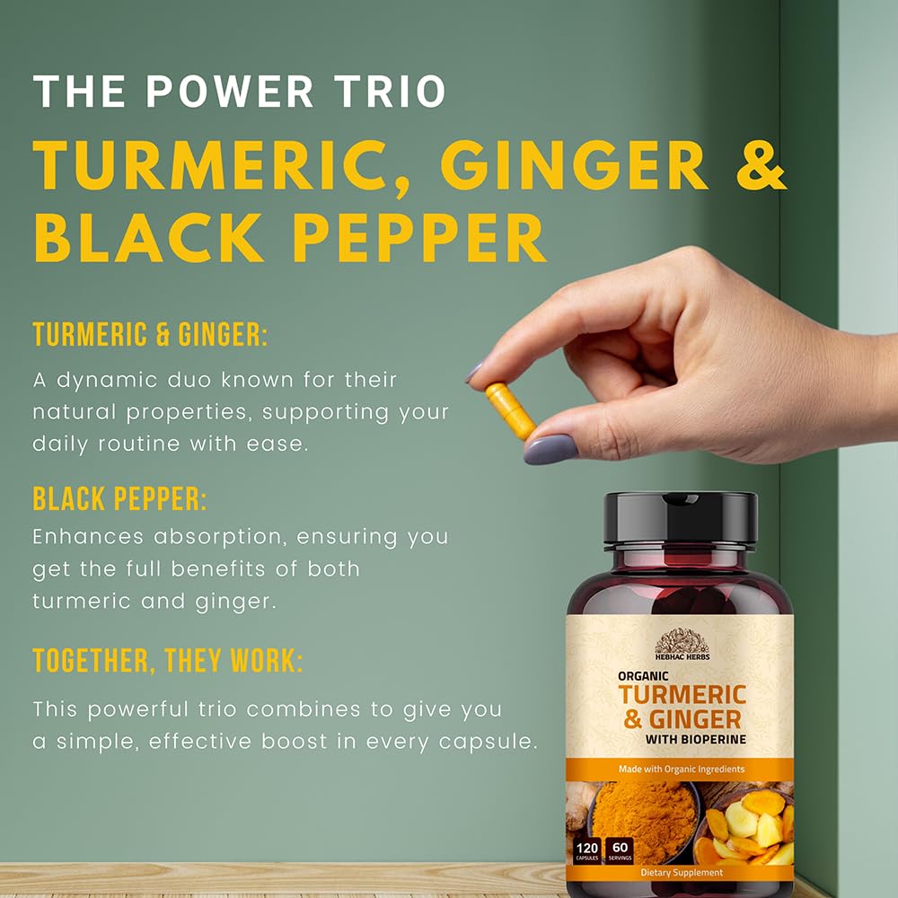 Hebhac Herbs Turmeric Ginger with Black Pepper & Ginger 1000 mg Capsules 120 Count