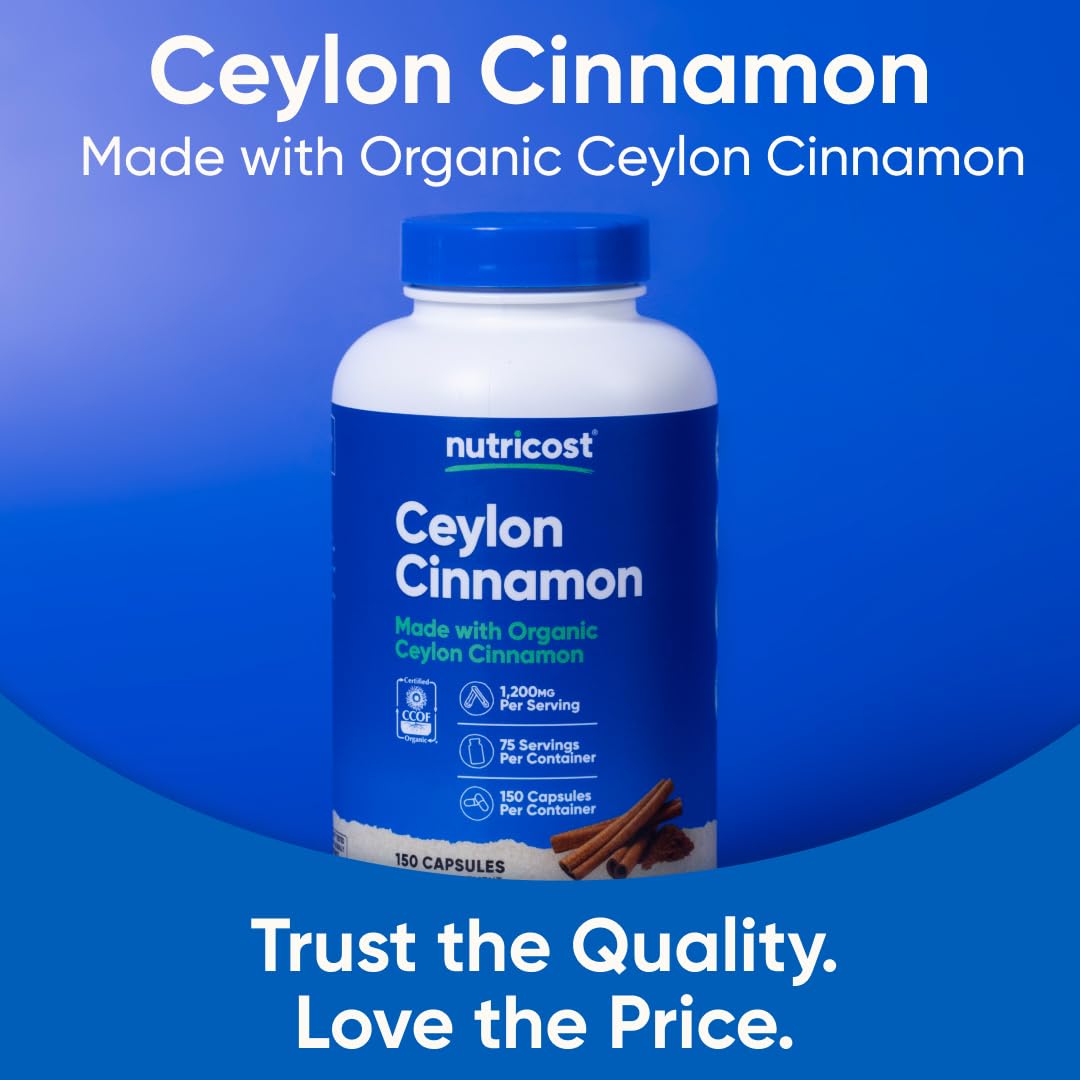 Nutricost Organic Cinnamon (Ceylon Cinnamon) 1,200mg Capsules, 300 Count