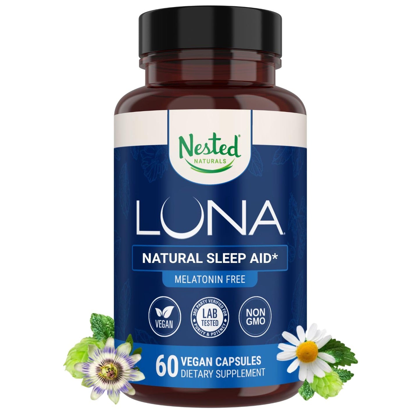 Nested Naturals Luna Melatonin-Free Sleep Supplement, 60 Vegan Capsules