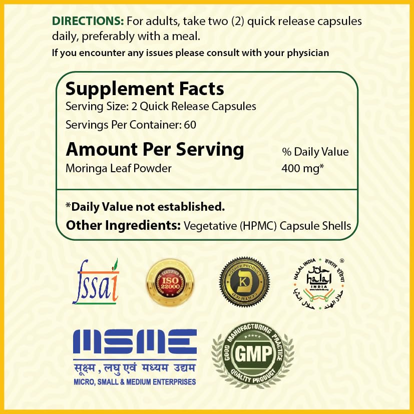 V BOTANICS Moringa Powder Capsules 240 Count